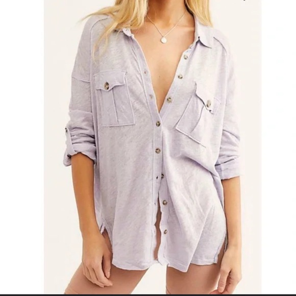 Free People Women’s Small Purple Lilac We The Free Penelope Button-Down Top - Picture 3 of 10